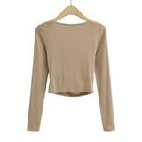 Women T-shirt Long Sleeve Square-Neck T-shirt Women's Tops Autumn Thin Bottoming Shirt