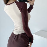 Women T-Shirt Long-Sleeved T-shirt Women's round Neck Bottoming Shirt Top