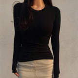 Women Long Sleeve Shirt round Neck Spring and Autumn Top Casual
