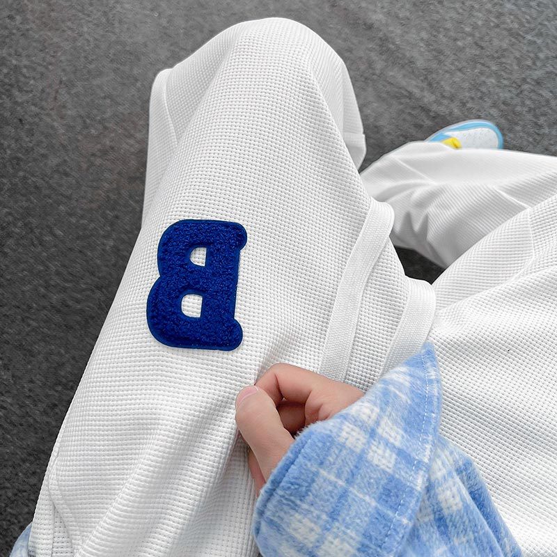 Men Sweatpants Waffle Pants Men's Spring Straight Wide Leg Casual