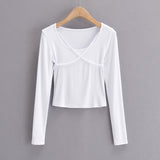 Women T-shirt U-Neck Long-Sleeved Bottoming Shirt Fall/Winter Slim T-shirt