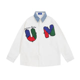 Men Long Sleeved T Shirt Embroidered Letter Long Sleeve Shirt Men's Loose Casual Contrast Color Shirt Spring and Autumn