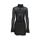 Women Dresses Summer Mesh Denim Sexy Long Sleeve Dress