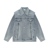 Men Denim Jacket Spring and Autumn Washed Denim Clothes Jacket Stitching Padded Shoulder Denim Jacket