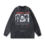 Men Long Sleeve Shirt Vintage Printed Distressed Long Sleeve T-shirt Men's Top