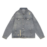 Men Denim Jacket Washed and Worn Denim Jacket Men's Loose Hole Denim Jacket