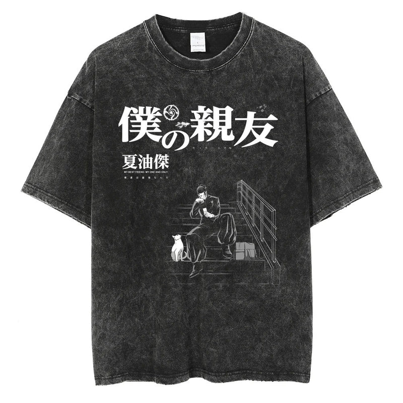 Hip Hop Streetwear Japanese Anime Graphic T Shirt Washed