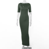 Women Dresses Square Collar Short Sleeve Long Dress