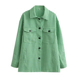 Women T-shirt Autumn and Winter Leisure Loose Small Plaid Mid-Length Shirt
