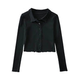Women T-Shirt Slim Bottoming Shirt Retro Short Cardigan Long Sleeve T-shirt