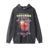 Men Hoodie Printed Hooded Pullover Men's Loose Worn Washed Old