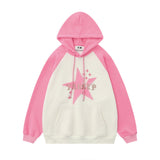 Men Hoodie Hooded Sweater Men's Five-Pointed Star Paste Cloth Embroidery Contrast Color Long Sleeves