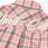 Men Long Sleeved T Shirt Plaid Long Sleeve Shirt Men Ins Spring and Autumn Letter Embroidery Loose Casual Jacket
