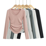 Women T-Shirt Spring and Autumn Women's Slim V-neck Long-Sleeved T-shirt