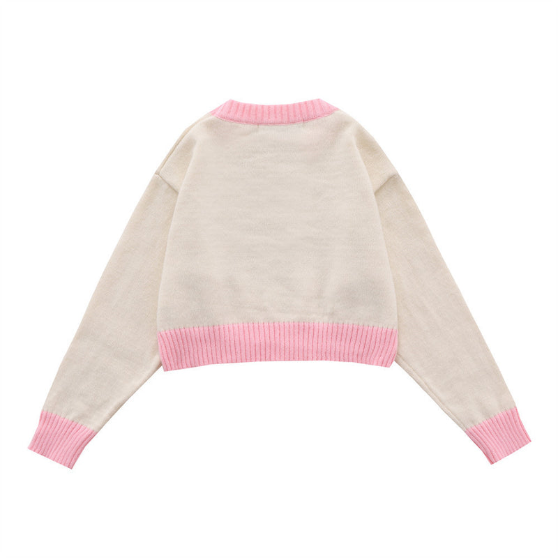 Women Sweater Short Sweater Women's Autumn round Neck Long Sleeve Short