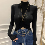 Women Long Sleeve Shirt Short Bottoming Shirt Long Sleeve