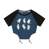 Women T-shirt Short T-shirt Girls Summer round Neck Raglan Sleeves