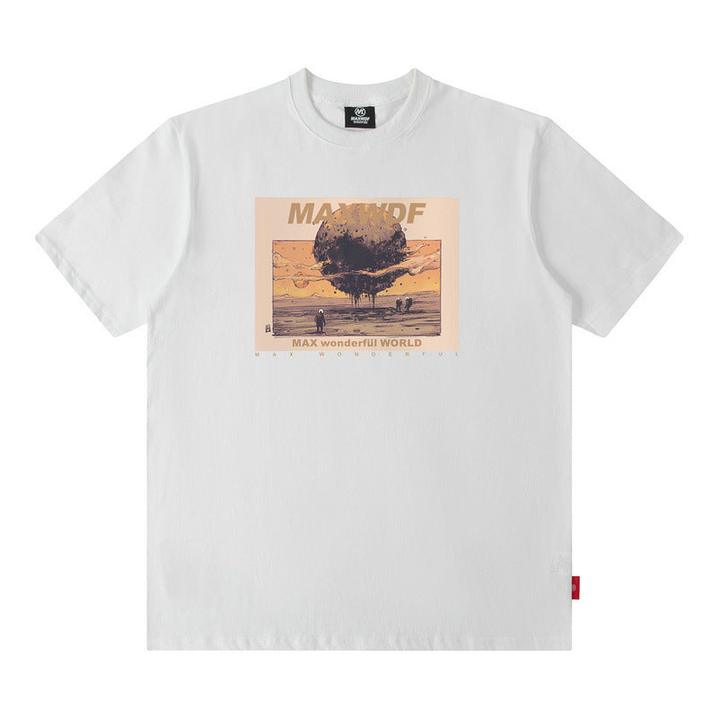 Men's T Shirt Printed Short-Sleeved T-shirt Men's and Women's Loose round Neck