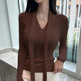 Women's Long Sleeve Shirt V-neck Sweater Top
