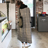 Plaid Trench Coat Autumn Winter Retro Houndstooth Design Mid-Length Woolen Coat