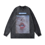 Men Long Sleeve Shirt College Style Washed Long Sleeve T-shirt for Men and Women Spring and Autumn