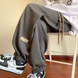 Men Sweatpants Waffle Pants Men's Spring and Autumn Casual All-Match Sweatpants Retro