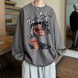 Men Hoodie Sweater Men's Spring and Autumn Anime Print Ins All-Match round Neck