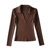 Women T-Shirt V-neck Long-Sleeved T-shirt Bottoming Top
