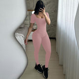 Women Jumpsuit Fashion Solid Color Short-Sleeved Jumpsuit