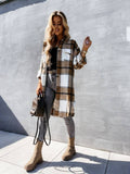 Plaid Trench Coat Straight Single-Breasted Plaid Long Sleeve Shirt