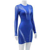 Women Desses Stitching Long Sleeve Skinny Sheath Dress Women