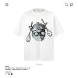 American vintage street T-shirt portrait print men loose half sleeve