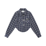 Women Long Sleeve Shirt Short Plaid Shirt Female Long Sleeve Shirt