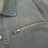Men Denim Jacket Letter Patterned Denim Jacket Men's Autumn and Winter Clothing Loose All-Matching Washed and Worn