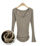 Women T-Shirt Top Women's Autumn Winter Sexy V Flip T-shirt