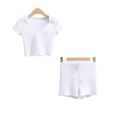 Women T-Shirt Short T-shirt Shorts Casual Sports Knitted
