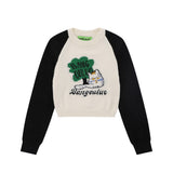 Women Sweater Color Matching Sweater Female O-neck Short Sweater