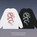 Men Long Sleeve Shirt Blue Dragon Printed Long Sleeve Bottoming T-shirt Men and Women Basic All-Matching Casual