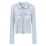 Women Long Sleeve Shirt Polo Collar Long Sleeve Shirt