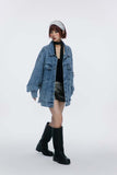 Unisex Jacket Autumn Stitching Zipper Denim Coat Women's Clothing