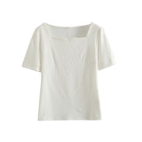 Women T-shirt Summer Simplicity Slim-Fit Figure Flattering Short Sleeve T-shirt Top Female