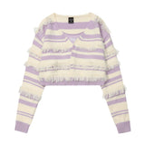 Women Sweater Knitted Cardigan Hanging Color Matching Cropped Sweater Coat