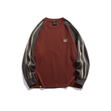 Unisex Hoodie Retro Patchwork Contrast Color Loose round Neck Sweater for Men and Women