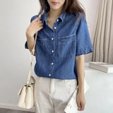 Women T-Shirt Vintage Denim Shirt Women Summer Loose Design