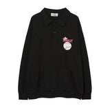Men Hoodie Figure Printing Lapel Sweater Long Sleeve Pullover Polo Shirt Top Loose Casual