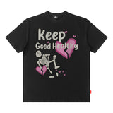 Men T Shirt Vintage Skull Heart Printing Pattern Short Sleeve