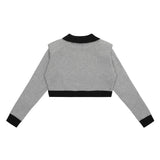 Women Sweater Color Block Short Casual Autumn Long Sleeve Top