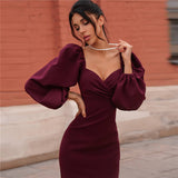 Women Desses Dress Puff Sleeve Slim-Fit Hip Skirt