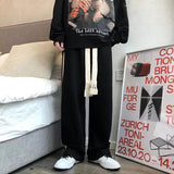 Men Sweatpants Striped Stitching Straight Wide-Leg Pants