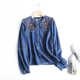Women T-Shirt Women's Spring and Autumn Denim Long-Sleeved Shirt